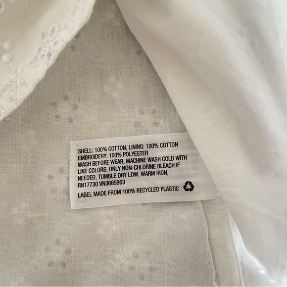 Cat & Jack Eyelet Button Up Top Girls M (7/8) White Ruffle Sleeves Lined - Picture 9 of 9